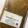 Branded, clearly labeled bag of 100% pure coriander powder, highlighting its quality and origin.
