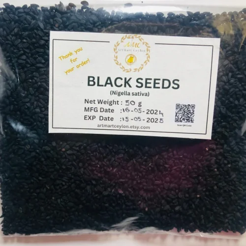 Close-up of small, matte black, irregularly shaped whole Black Seeds (Nigella Sativa), showing their distinct appearance.
