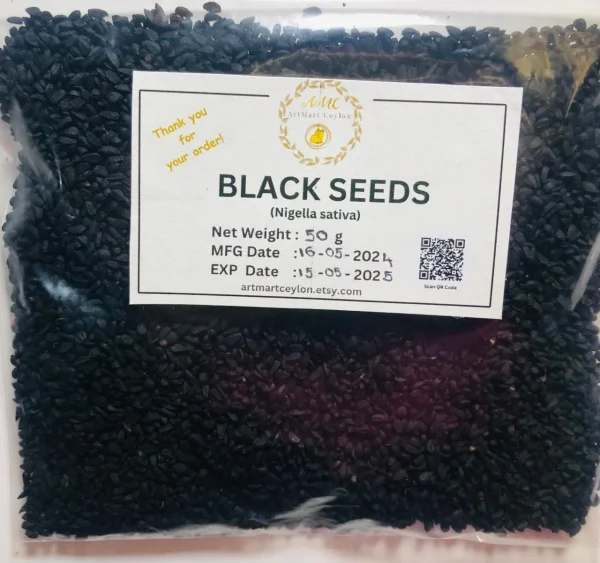 Close-up of small, matte black, irregularly shaped whole Black Seeds (Nigella Sativa), showing their distinct appearance.