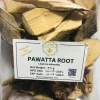 Branded, clearly labeled bag of 100% pure Pawatta Root (Pavetta indica), indicating organic sourcing from Sri Lanka.