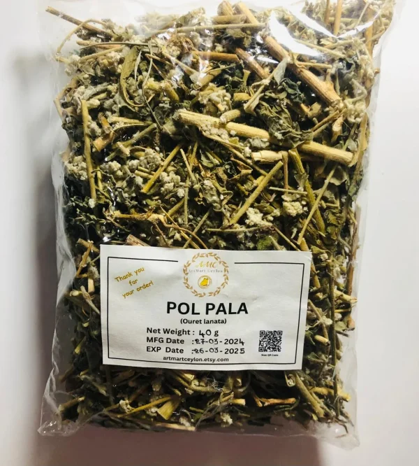 Close-up of dried whole Polpala (Aerva lanata) herb, showing its intricate stems, leaves, and tiny flowers.